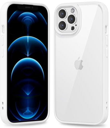 oakxco Thin Slim Clear case for iPhone 12 Pro Max, Transparent Hybrid Hard Shell Plastic & Soft Silicone Rubber Bumper, Non-Yellow Acrylic Protective Lightweight Cover for Women, White