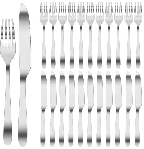 WinGluge Steakbesteck Set, 24-teilig Tafelmesser und Tafelgabeln für 12 Personen, Steak Cutlery Set, Edelstahl Messer und Gabeln Besteck Set, Pizzabesteck Spülmaschinenfest, für Haus Restaurant Hotel