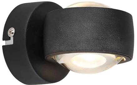 LED-Wandleuchte - 7,5 x 10 cm - Schwarz matt - Transparent - Glas - Metall