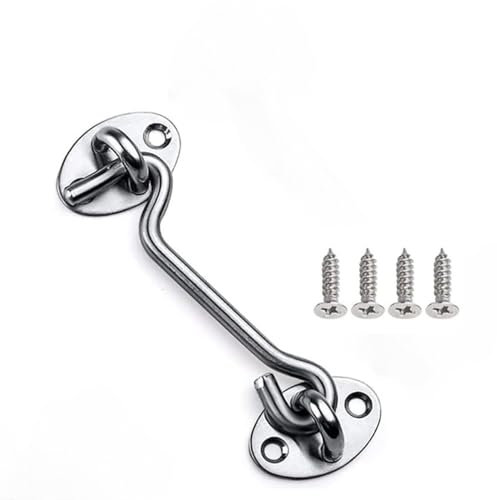 Cabin Hook Gate Hook Lock Silver,Stainless Steel Heavy Duty Gate Latch, Hook and Eye Latch for Garage,Shed Door,Window (4Inch-100mm-1 Pack)
