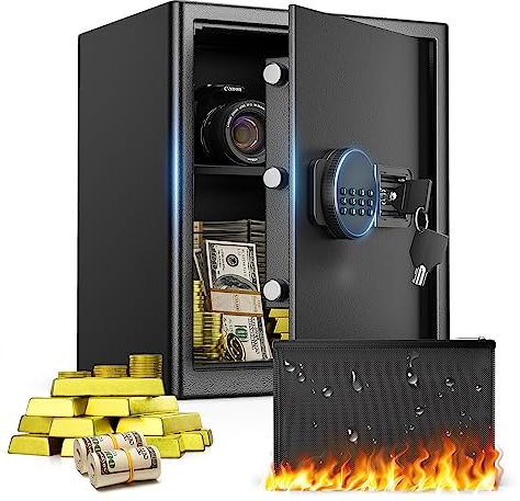 54L Tresor Safe Zuhause Hotelsafes mit Kombinationsschloss,KEYSAFER Feuerfester Dokumententasche Notschlüssel, Dreibolzen Verriegelung,Wandtresore für Bargeld, Schmuck und Dokumente