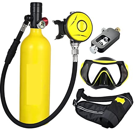 DIKAMAN Mini Bouteille de plongée, Bouteille D'oxygène De Plongée sous-Marine Capacité 1L Respirateur De Plongée Portable pour l'exploration sous-Marine et Le Sauvetage(Giallo)