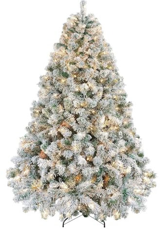 Albero Natale Artificiale Pre-Illuminato Con Neve, Alto 6 Piedi, Con 1000 Punte Rami, Supporto Pre-Incernierato E Pieghevole, Luci A LED, Albero Natale Finto Con Neve Per Ufficio, Festa, Vacanza