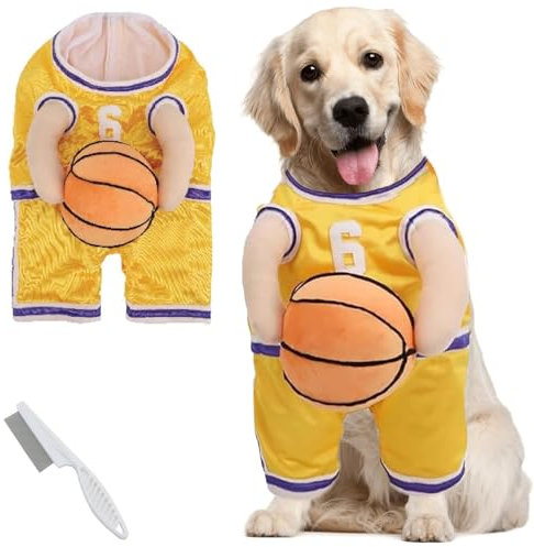 Hunde-Basketballkostüm, Hunde-Basketballkostüm mit Ball, Basketball Hundekostüm, Basketballkostüm für Hunde, Basketballspieler-Kostüm, Basketball-Hunde-Halloween-Kostüm (Gelb, Medium)