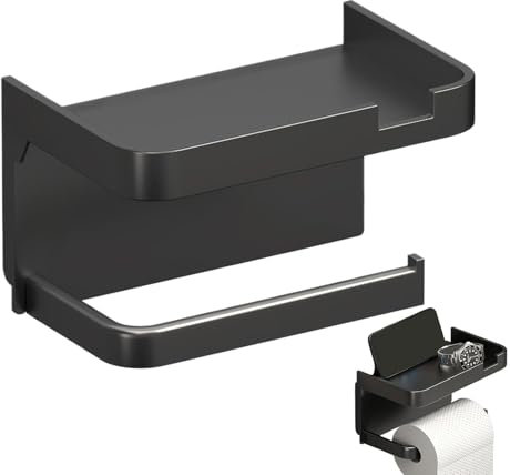 Double Porte-Papier Toilette, Porte-Papier hygiénique avec étagère, Distributeur de Rangement pour Rouleau de Papier Toilette en Acier Inoxydable, Support Mural sans Perforation