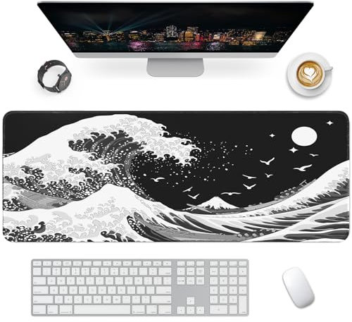 Giecy Gaming Mauspad XXL, Mousepad Groß 800x300mm,Schreibtischunterlage mit Rutschfester Gummibasis,Desk Mat für Tastatur, PC, Laptop(Meereswelle-HD-Version)