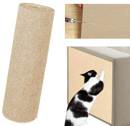 KOLZEMV Kratzmatte Katze Selbstklebend, Kratzfestes Sofa kratzmatte Katze, Selbstklebend Kratzteppich Katze Wand, Wiederverwendbar kratzteppich Katze, DIY kratzmatte selbstklebend 30 * 100cm