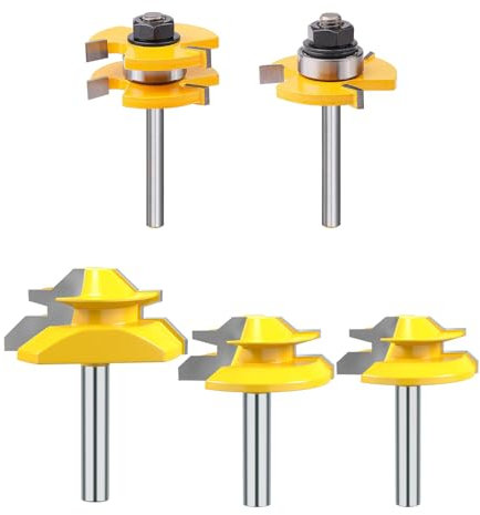 1/4 Inch Shank 45 Degree Lock Miter Router Bit 1/4 Inch Shank Tongue and Groove Router Bit Set-5PCS