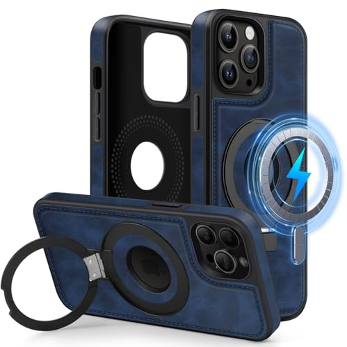 MOBESV Magnetisch Handyhülle mit Ständer [Logo View] für iPhone 12 Pro Max 6,7 Zoll, Lederhülle kompatibel mit MagSafe, Dünn Klassische Elegant Hülle, Königsblau