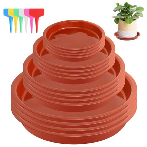 16 Pezzi Sottobicchieri per Vasi da Fiori Sottobicchieri per Piante in Rotondi con 18 Sottobicchieri per Piante con Etichetta Sottobicchieri Rotondi per Fiori per Piante da Interno ed Esterno (Rosso)