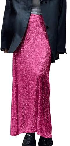 Jupe à sequins amincissante, à la mode pour femme, taille haute, élastique, coupe droite, jupe longue moulante, Rose, XL