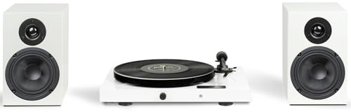 Pro-Ject Jukebox E1 + Speaker Box 5 E - All-in-One Stereo Set mit Bluetooth - Plattenspieler mit Phonotreppe und Lautsprechern - Weiß