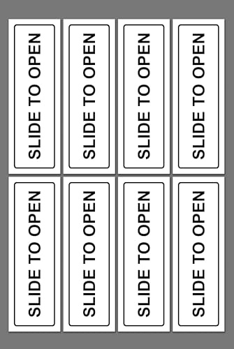 Slide to open sign - 150x50mm pack of 8 stickers on A4 sheet