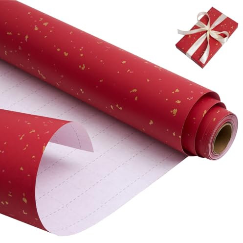 Rouleau de papier cadeau d'anniversaire, 43 cm x 9 m, kraft rouge recyclable, pour anniversaire, mariage, baby shower, décoration de fête.