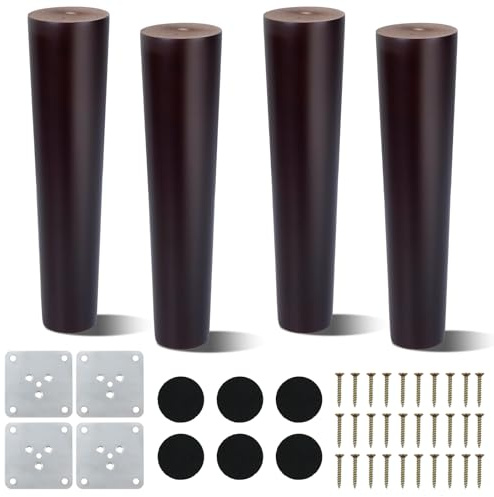AWBEOT 4 Pezzi Gambe per Mobili in Legno 20 cm Conico Piedini per Mobili in Legno Massello Ricambio Parti di Mobili Rotondi per Divano Letto Tavolo Sedia con Piastra di Montaggio,Pad Antiscivolo,Viti