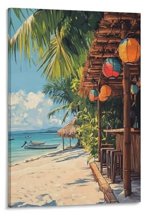 UTGN Bocas Del Toro Kunstdruck auf Leinwand, Motiv: Strandbar, Wandkunst, Dekordruck, Bild Gemälde für Wohnzimmer, Schlafzimmer, Dekoration, 20 x 30 cm