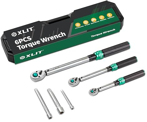 XLIT Set di 3 chiavi dinamometriche a scatto ± 3% precisione – 1/4 (1-25 Nm), 3/8 (5-60 Nm) e 1/2 (20-220 Nm), per riparazione di auto, moto e biciclette