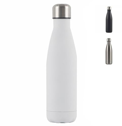 Insulated Water Bottle,500ml/17oz Stainless Steel Double Wall Metal Leak Proof Vacuum Flask,Keep Hot & Cold Drinks,Drinking Thermal for Outdoor Sports Camping Cycling for Kids &Adults (White)