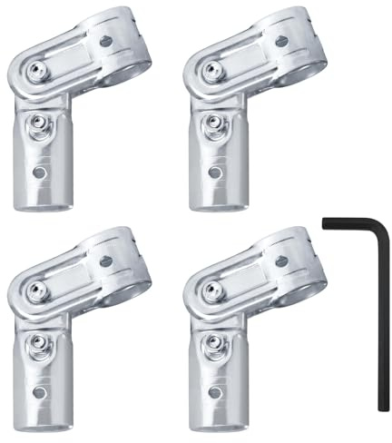 Mewutal 4pcs Pivot T Pipe Clamp Connectors 25mm Metal 2-way End Rail Clamps | Adjustable Tee Galvanized Pipe Fittings Connectors, with Bolts Nuts and Wrench, for Fence, Railing, Laundry Rack