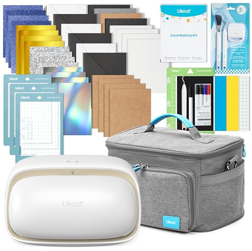 Likcut S501 Vinyl Cutter – Insert Card Bundle with Carrying Case, Beige | All-in-one beginner bundle, Beginner-friendly smart machine, full-access design library, Cuts vinyl, HTV, cardstock & more