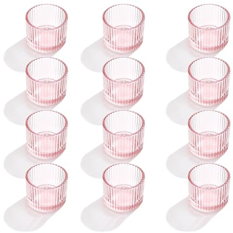 FUND AMLIGHT 12 Stück Pinke Teelichtgläser, Votivkerzenhalter aus Glas für Tischdekoration, Teelichter Glas für Hochzeit, Weihnachten, Valentinstag & Heimdekoration, Teelichthalter Set für Kerzen Deko