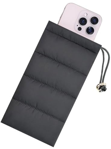 HUVZOR Thermo Handyhülle Tasche, Universal Daunen Baumwolle Warme Handyhülle Verhindert Einfrieren Handyschutz Handytasche kompatibel 14 13 12Plus X, Samsung Galaxy (Schwarz)