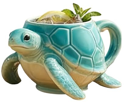 Hamosky 3D Sea Turtle Ceramic Coffee Mug,Sea Theme Cute Drinkware, 3D Effect Ceramic Cute Mugs,Turquoise and Cream, 10x9x8cm, Novelty Drinkware for Tea and Beverages for Art Lovers