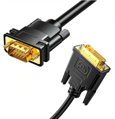 LKEENR Câble DVI vers VGA, DVI-D 24+1 vers VGA 1,8 m, câble mâle vers mâle, cordon doré pour ordinateur, ordinateur hôte, ordinateur portable, carte graphique vers HDTV, moniteur LG, HP, Dell, écran
