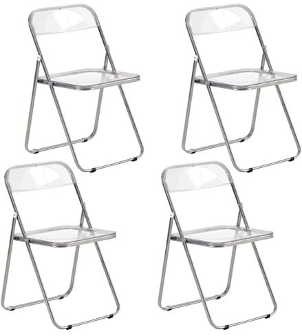 EGGREE 4 Stück Transparente Klappstühle Portable Esszimmerstuhl mit 150 kg Belastbarkeit Kunststoffsitz mit Metallgestell für Wohnzimmer Garten Büro Restaurant
