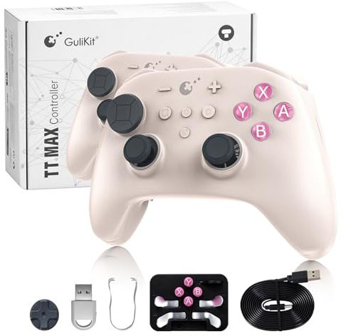GuliKit TT PRO Controller Wireless per PC, Android, iOS, Switch 1/2, Joystick TMR, con Batteria a Lunga Durata da 950 mAh, Funzione di Riattivazione e 4 Tasti Posteriori in Metallo Rimovibili, Retrò