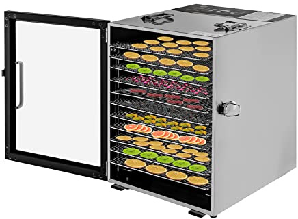 Deshidratador de alimentos, 800 W, secador de congelación para alimentos, acero inoxidable, deshidratador de 30 – 80 ℃, deshidratador, secador de frutas para aperitivos, carne, frutas
