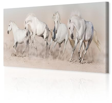 decomonkey Wandbilder Pferd 120x40 cm 1 Teilig Leinwandbilder Kunstdruck | Strukturleinwand, Holzkeilrahmen, Bild auf Leinwand, Wanddeko, Wohnzimmer, Wanddekoration, Tier, Sand, weiß