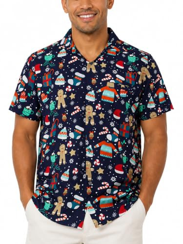 King Kameha Funky Hawaiihemd Herren Kurzarm Fronttasche Hawaii-Print Weihnachten Christmas Designs X-Mas