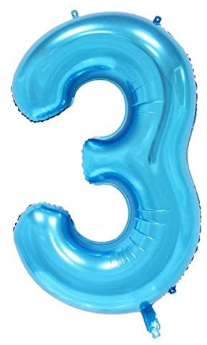 Kopper-24 Folienballon Zahl 3, ca. 80 cm, blau, für Luftbefüllung - Luftballon XXL Nummer Riesen Ballon Zahlenballon Mädchen Junge Deko Riesenzahl Party Hochzeit Kindergeburtstag zum Geburtstag