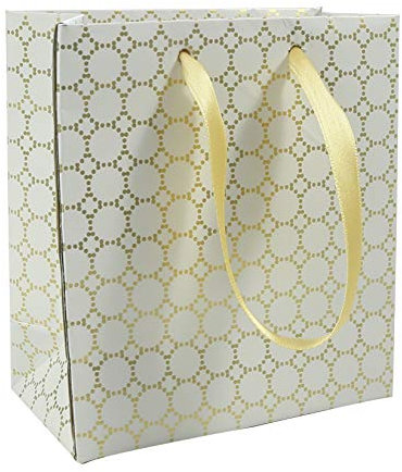 Clairefontaine 212847C Geschenktasche Schatz (12 x 4,5 x 13,5 cm, ideal für Geschenke und Shopping, Design mit elegantem Zirkel) 1 Stück gold/weiß