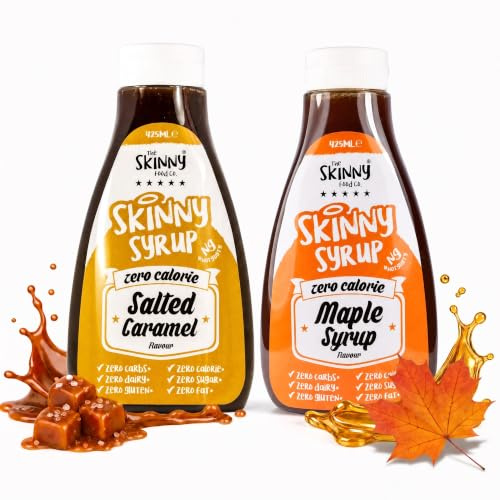 The Skinny Food Co Syrup Twin Pack - Salted Caramel & Maple Syrup Dessert Topping Sugar Free Zero Calories Guilt Free Sauce