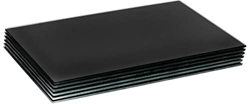6x Black 50cm x 40cm Glass Placemats - Large Heat Resistant Kitchen Dining Dinner Table Place Mats Set - By Harbour Housewares