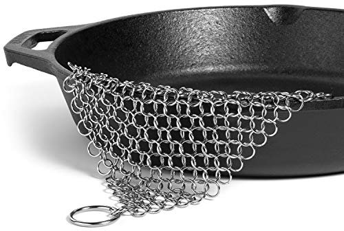 20,32 x 20,3 cm Edelstahl 316L Gusseisenreiniger Kettenschrubber für Gusseisenpfanne, Vorsaison-Pfanne, Dutch Ovens, Waffeleisen-Pfannen, Schaber Gusseisen, Grillschaber, Pfannenschaber