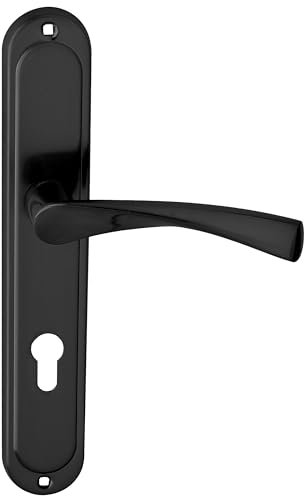 domino Türgriff 72 Drückergarnitur PZ - Profilzylinder Set Türklinke für Zimmertür, Bürotür, Kellertür & Innentür L-Form Türdrücker-Set aus Aluminium Schwarz Türdrückergarnitur ROMANA BLACK
