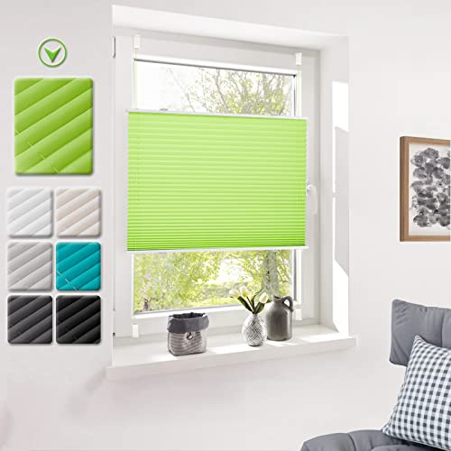 Deswell Plissee ohne Bohren Plisseerollo klemmfix Grün B65 x H130 cm Plisseerollo Stoff Sonnenschutz Leicht zu Montieren & Verspannt kinderleichte Montage 4Locks für Fenster & Tür