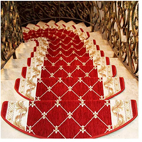 YOGANHJAT Treppenteppich rechteckig Innen rutschhemmend selbstklebend Halbrund Stufenmatten Treppen Teppich Stufenmatten Treppenstufen für Mensch und Tier Rot,24×80cm,5pieces