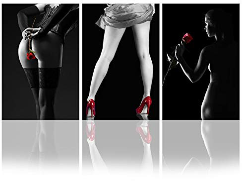 HSFFBHFBH Wandbilder Leinwand HD-Drucke Nacktes nacktes Mädchen Rote Rose Bild Erotisch Sexy Frau Beine in Roten High Heels Poster Modern Home Decor 50x70cm (19,7 x27,6) x3 Ohne Rahmen