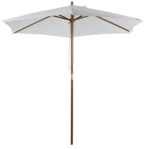 Outsunny Ombrellone da Giardino 2.5x2.3m, Ombrellone Parasole a 6 Stecche in Legno e Poliestere, Crema