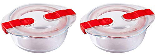 Pyrex Classic Round Glass Dish with Vented Lid 0.35L (Pack of 2) - Small to Medium, Microwave, Oven, Dishwasher, Fridge, Freezer Safe