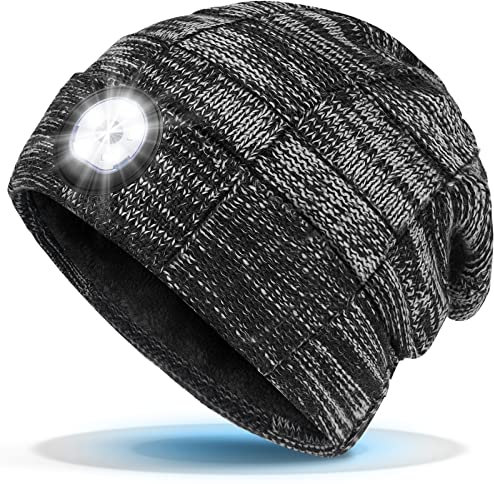 HANPURE Geschenke für Männer Mütze mit LED Licht - Papa Männer Geschenkideen Weihnachten Mütze, für Angeln Läufer, Geburtstag Männertag für Ihn, Grau, Einheitsgröße