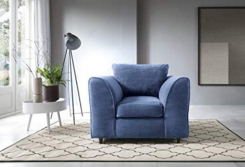 Abakus Direct Jumbo Cord Corner Sofa, Settee, Full Chenille Cord Fabric in Blue (Armchair)