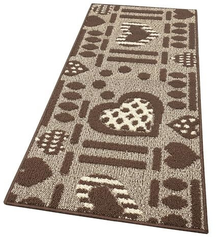 emmevi Alfombra de cocina antideslizante con corazones 3D, lavable, moderna, varios tamaños, mod. Clelia Dis.A, 50 x 110 cm, marrón