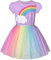 Vestito Bambina Viola Manica Corta Arcobaleno Tulle Gonna Festa di Compleanno 4 Anni