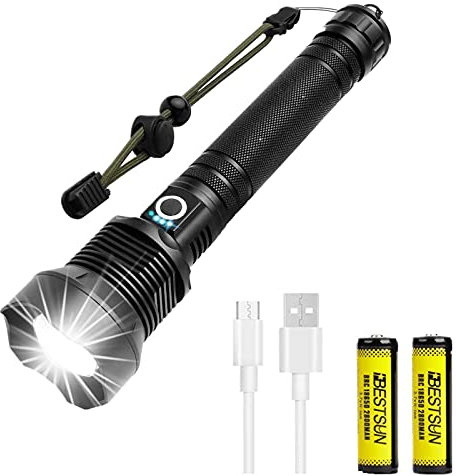 XHP70 LED-Taschenlampe mit 23000 Lumen, ultrahelle wiederaufladbare XHP70 LED Taschenlampe Taktische Lampe mit 3 Modi, Zoombare wasserdichte Taschenlampe für Notfall, Camping, täglichen Gebrauch