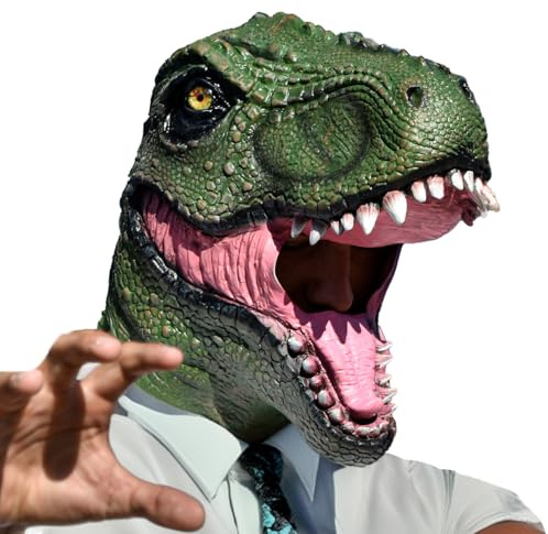 mikamax Dinosaurier Maske, Realistischer Dino-Kopf, Halloween Dinosaurier Tierkopf Maske für Party, Weihnachten und Karneval, Latex Maske, Geschenk und Requisite